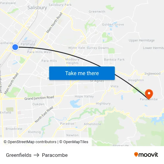 Greenfields to Paracombe map