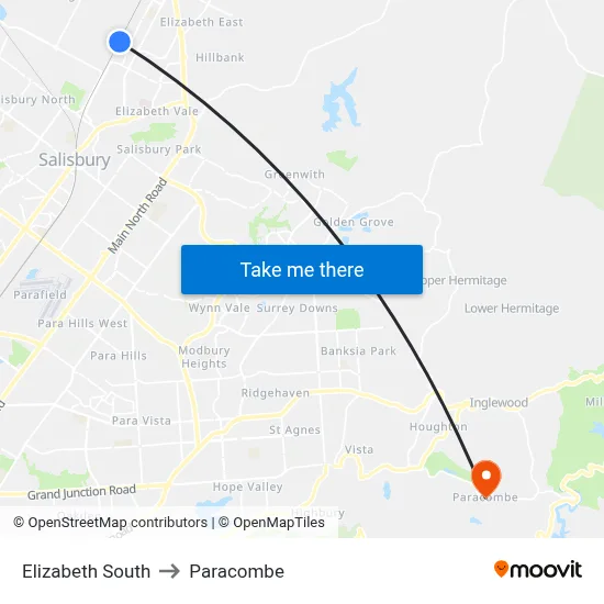 Elizabeth South to Paracombe map