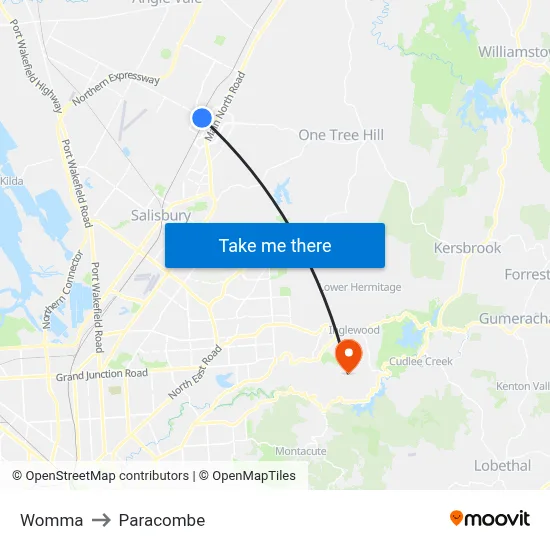 Womma to Paracombe map