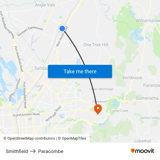 Smithfield to Paracombe map
