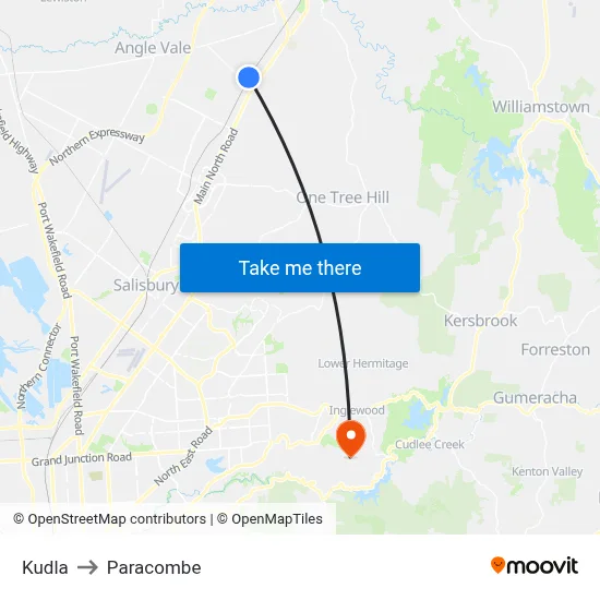 Kudla to Paracombe map
