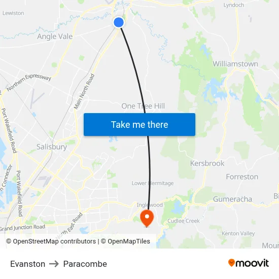 Evanston to Paracombe map