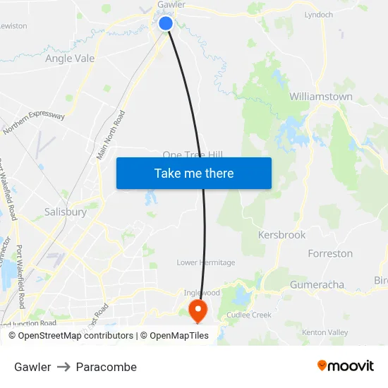 Gawler to Paracombe map