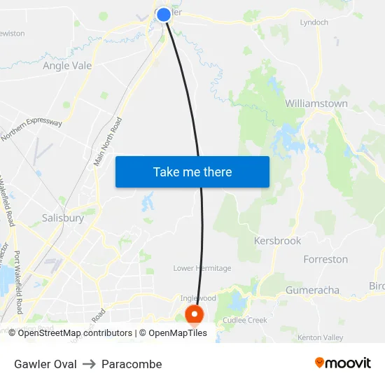 Gawler Oval to Paracombe map