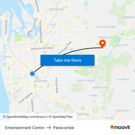 Entertainment Centre to Paracombe map