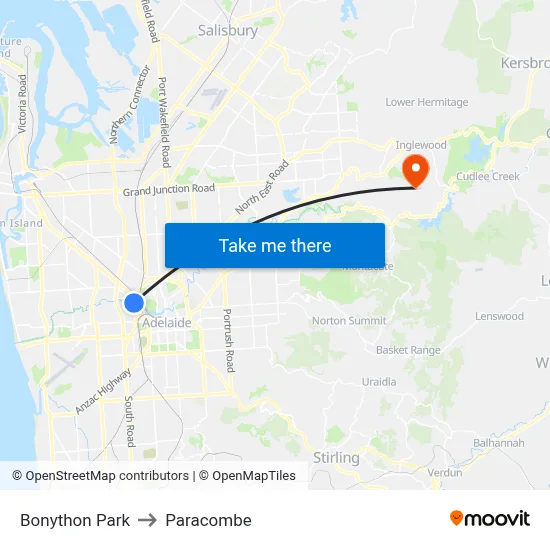 Bonython Park to Paracombe map