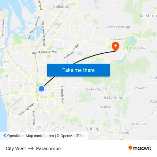 City West to Paracombe map