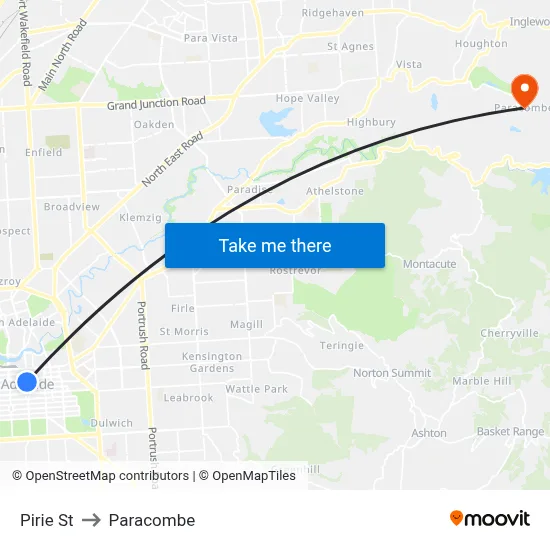 Pirie St to Paracombe map
