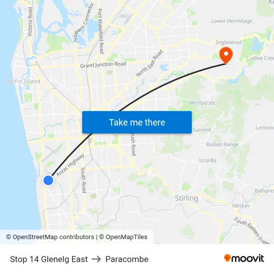 Stop 14 Glenelg East to Paracombe map