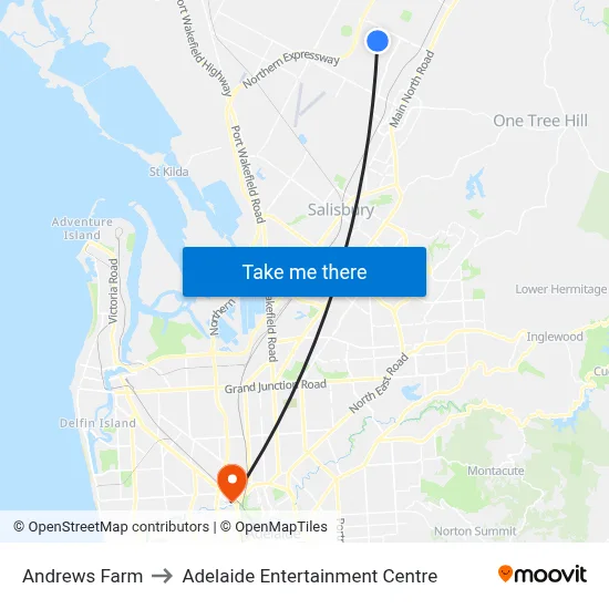 Andrews Farm to Adelaide Entertainment Centre map