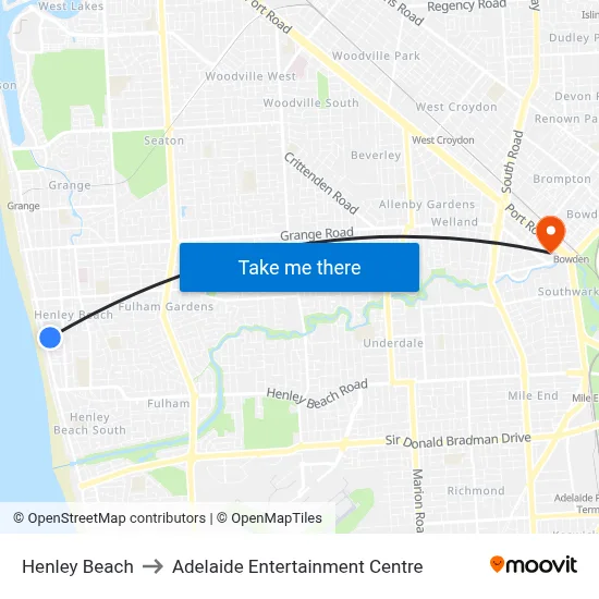 Henley Beach to Adelaide Entertainment Centre map