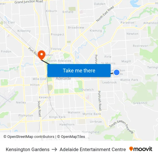 Kensington Gardens to Adelaide Entertainment Centre map