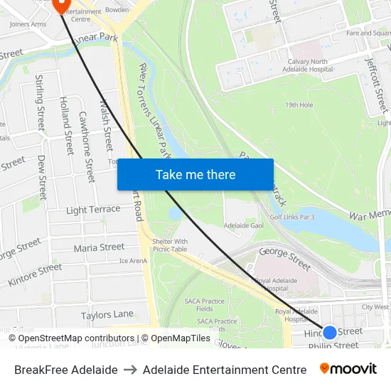 BreakFree Adelaide to Adelaide Entertainment Centre map