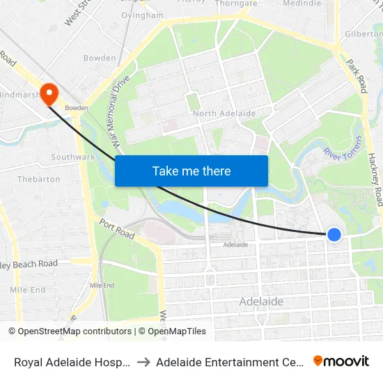 Royal Adelaide Hospital to Adelaide Entertainment Centre map