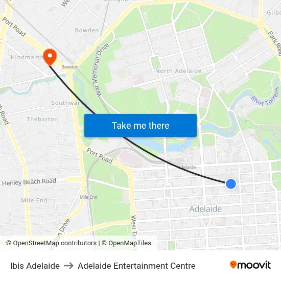 Ibis Adelaide to Adelaide Entertainment Centre map