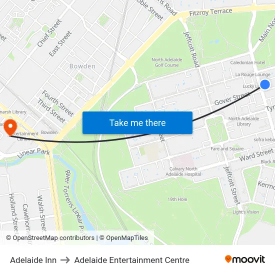 Adelaide Inn to Adelaide Entertainment Centre map