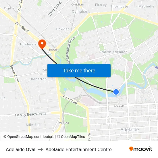 Adelaide Oval to Adelaide Entertainment Centre map