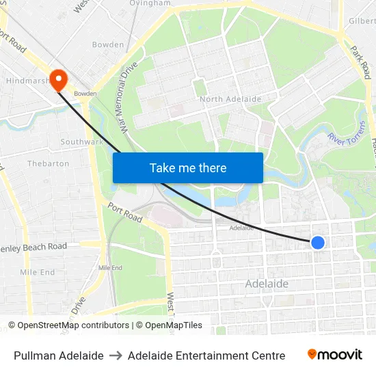 Pullman Adelaide to Adelaide Entertainment Centre map