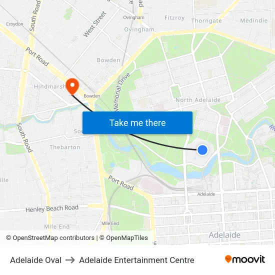 Adelaide Oval to Adelaide Entertainment Centre map