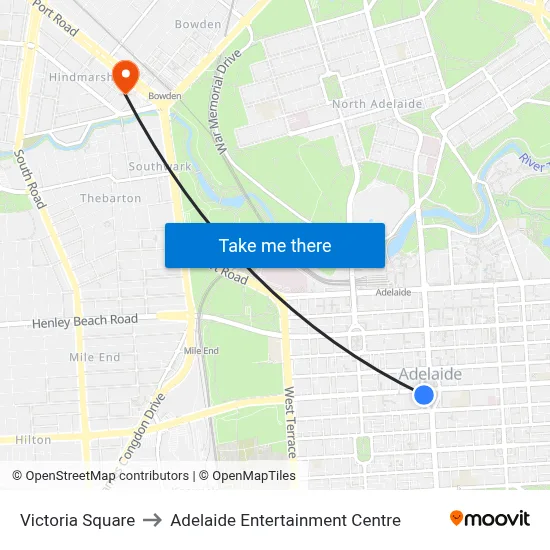 Victoria Square to Adelaide Entertainment Centre map