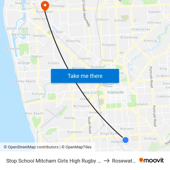 Stop School Mitcham Girls High Rugby St to Rosewater map