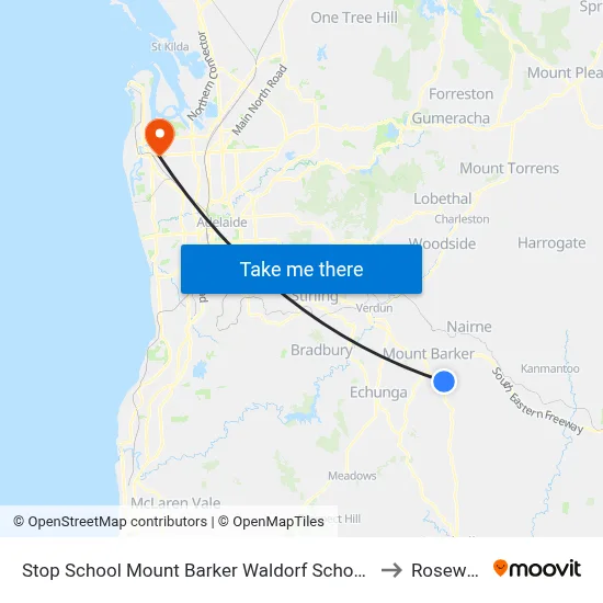 Stop School Mount Barker Waldorf School Sims Rd to Rosewater map