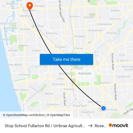 Stop School Fullarton Rd / Urrbrae Agricultural High School - West side to Rosewater map