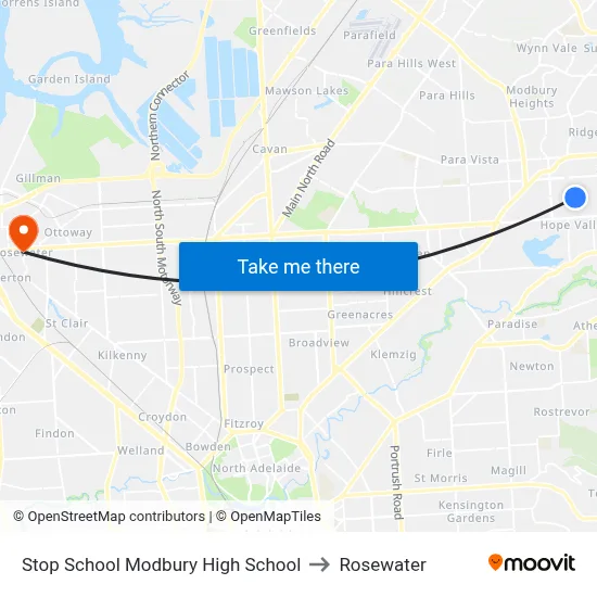 Stop School Modbury High School to Rosewater map