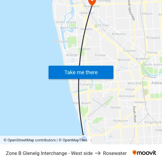 Zone B Glenelg Interchange - West side to Rosewater map