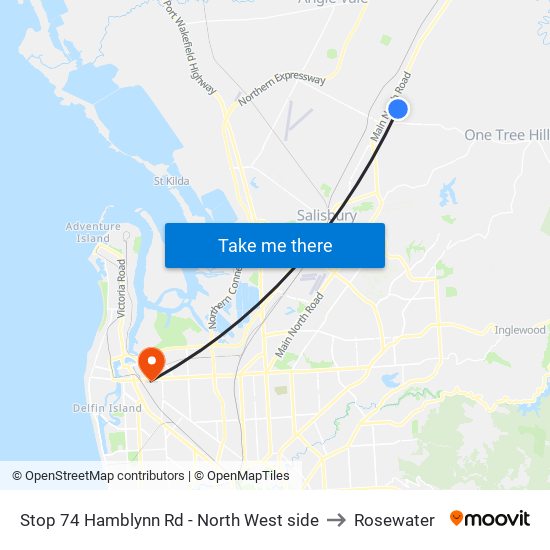 Stop 74 Hamblynn Rd - North West side to Rosewater map