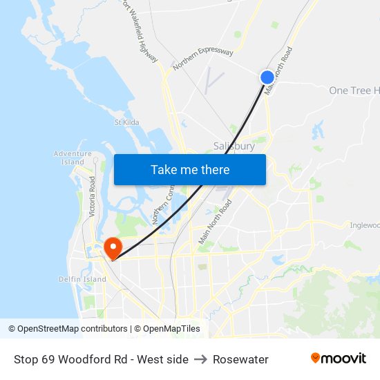 Stop 69 Woodford Rd - West side to Rosewater map