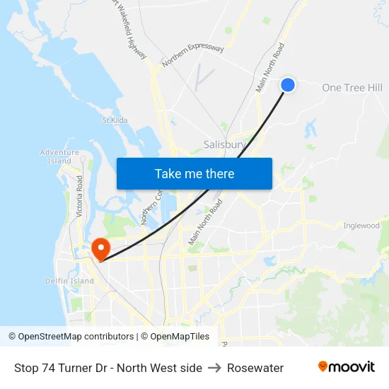 Stop 74 Turner Dr - North West side to Rosewater map