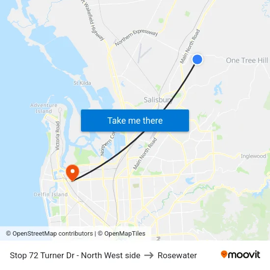 Stop 72 Turner Dr - North West side to Rosewater map