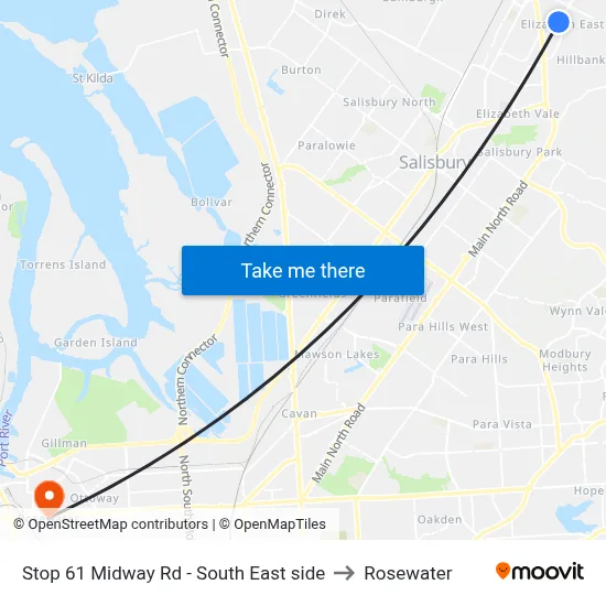 Stop 61 Midway Rd - South East side to Rosewater map