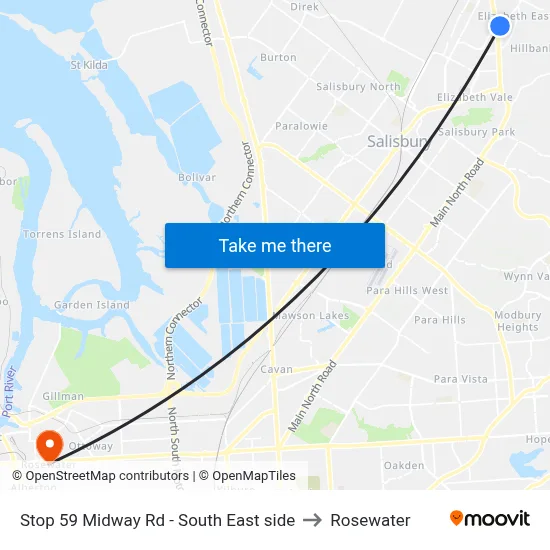 Stop 59 Midway Rd - South East side to Rosewater map
