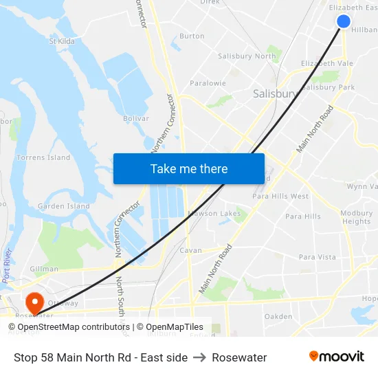 Stop 58 Main North Rd - East side to Rosewater map