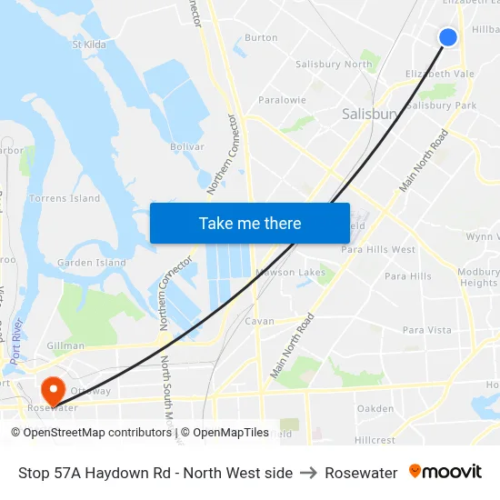 Stop 57A Haydown Rd - North West side to Rosewater map