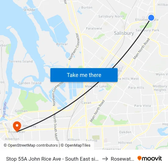 Stop 55A John Rice Ave - South East side to Rosewater map