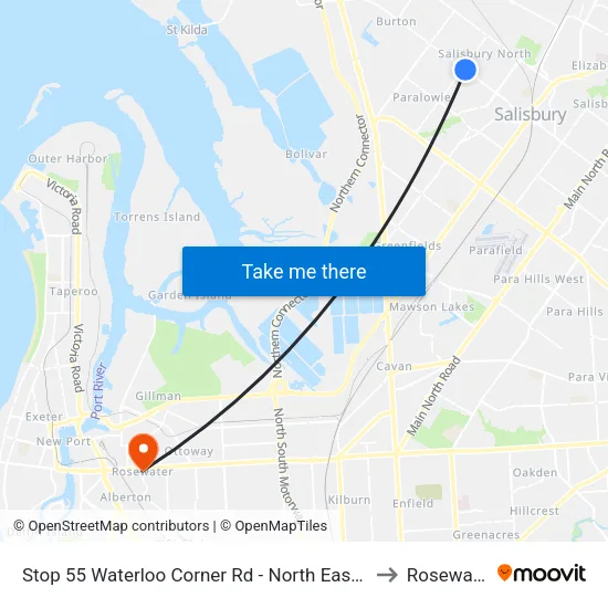 Stop 55 Waterloo Corner Rd - North East side to Rosewater map