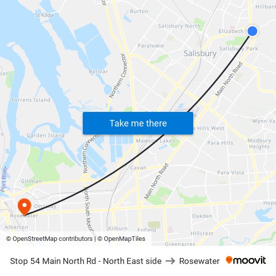 Stop 54 Main North Rd - North East side to Rosewater map