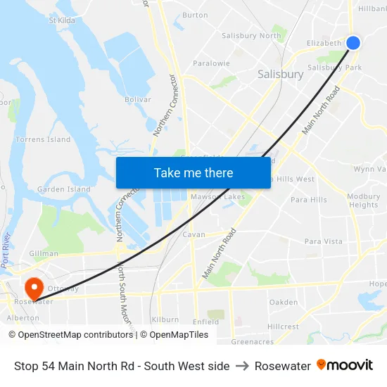 Stop 54 Main North Rd - South West side to Rosewater map