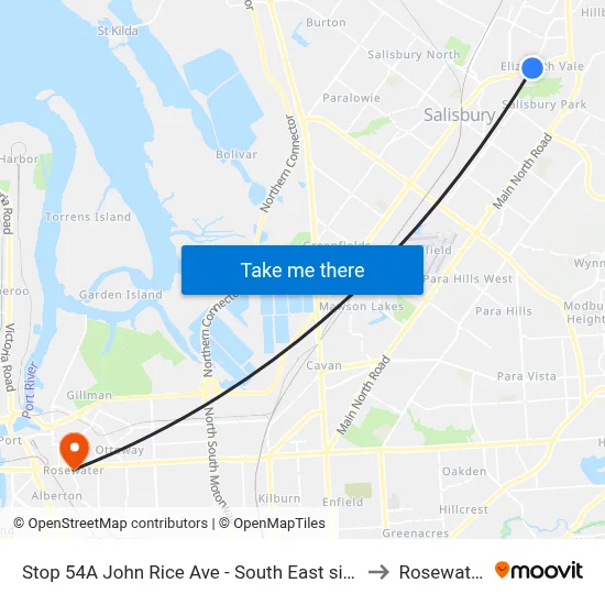 Stop 54A John Rice Ave - South East side to Rosewater map