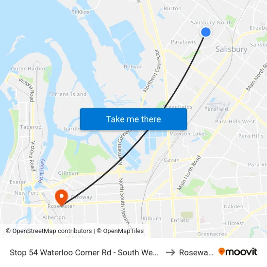 Stop 54 Waterloo Corner Rd - South West side to Rosewater map