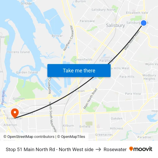 Stop 51 Main North Rd - North West side to Rosewater map