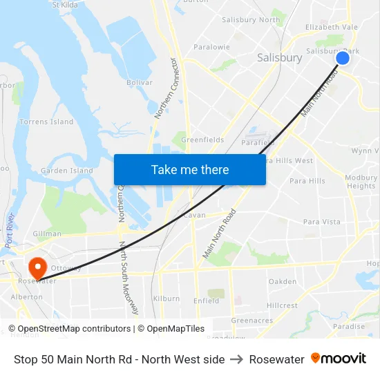 Stop 50 Main North Rd - North West side to Rosewater map