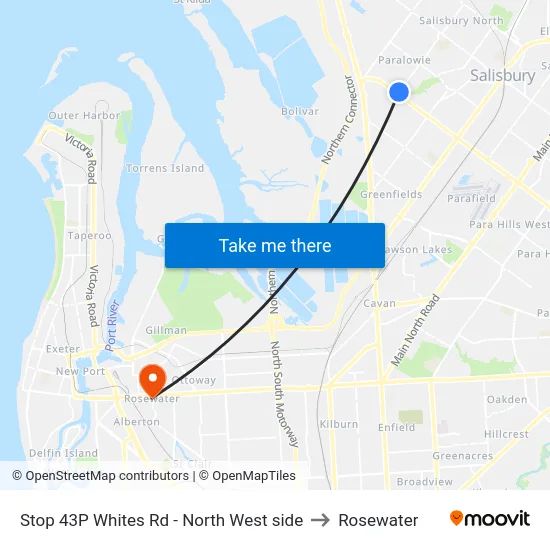 Stop 43P Whites Rd - North West side to Rosewater map