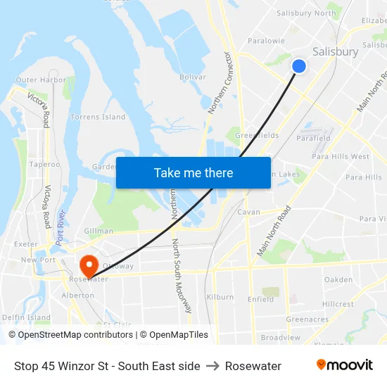 Stop 45 Winzor St - South East side to Rosewater map