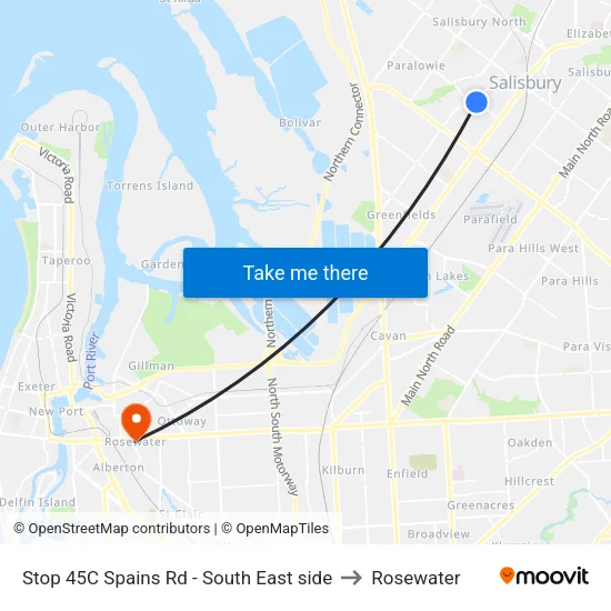 Stop 45C Spains Rd - South East side to Rosewater map