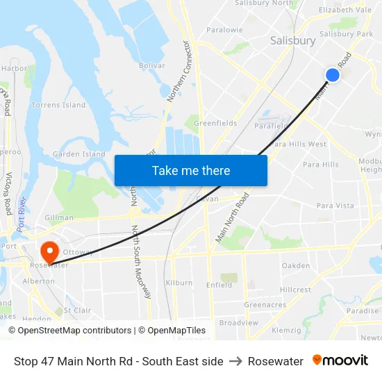 Stop 47 Main North Rd - South East side to Rosewater map