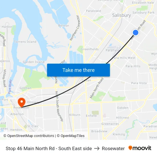 Stop 46 Main North Rd - South East side to Rosewater map